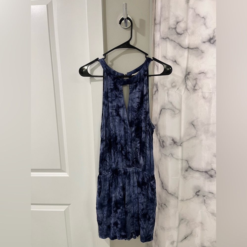 Navy Tie-dye Halter Backless Romper
